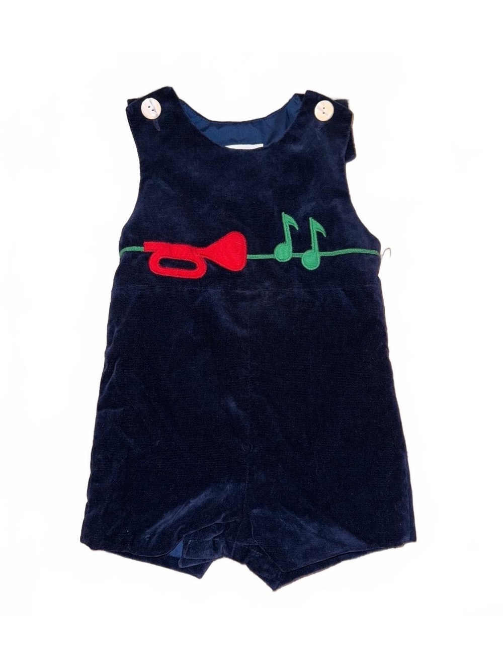 Vintage Eiseman Boys Navy Velvet Musical Shortall Romper T2